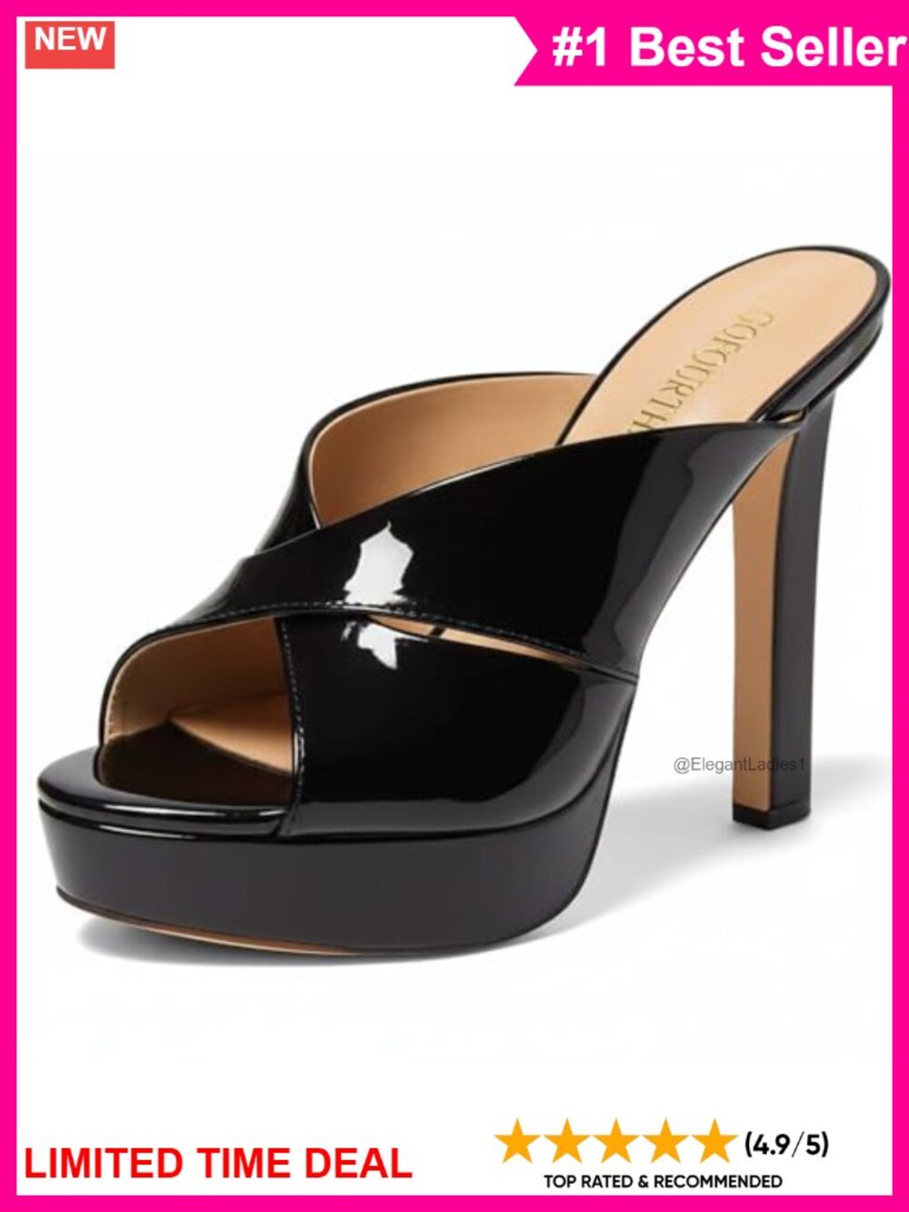 GOFOURTHAT Women's Platform Mule Heels Peep Toe Slip On Sandals